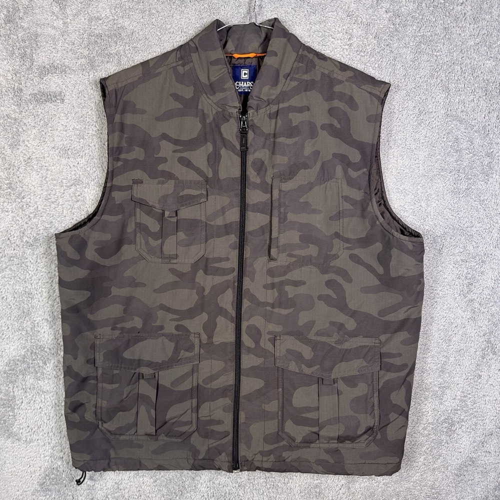 Chaps Vest Men's XL Ralph Lauren Camo Cargo‎ Full Zip Quilted Puffer Ripstop